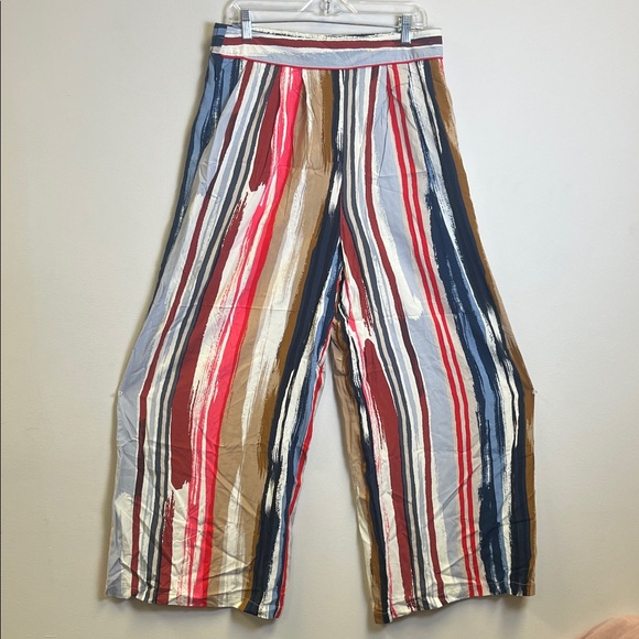 Skies Are Blue Pants - Wide Leg Striped Palazzo Pants - Multicolor